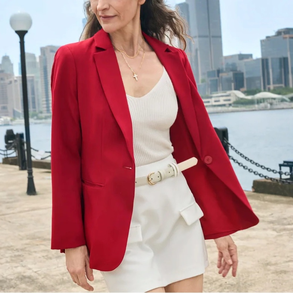 Cicy Bell Elegant Red One Button Women's Blazer - Sleek